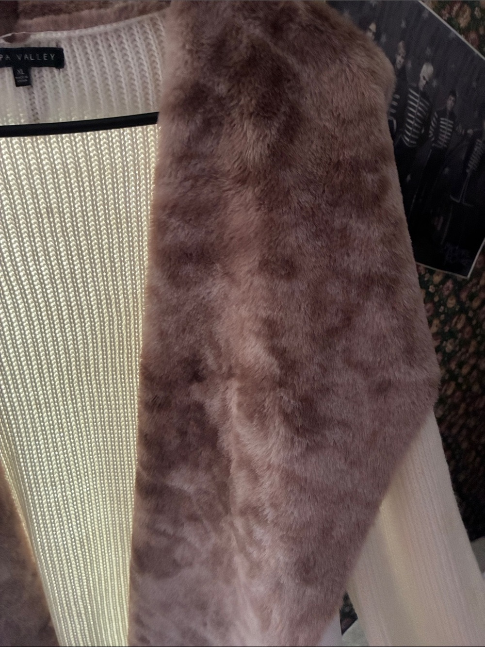 Napa Valley Cream Sweater with Taupe Faux Fur Shawl - Picture 2 of 3